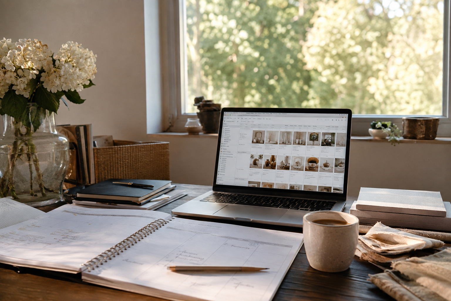Pinterest Q4 calendar planning on a desk in August